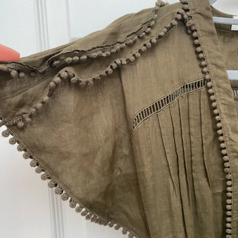 Reiss Khaki (olive green) Gemina Dress with Lace Embroidered Trim - Size 6